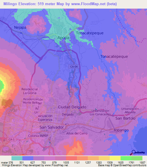 Milingo,El Salvador Elevation Map