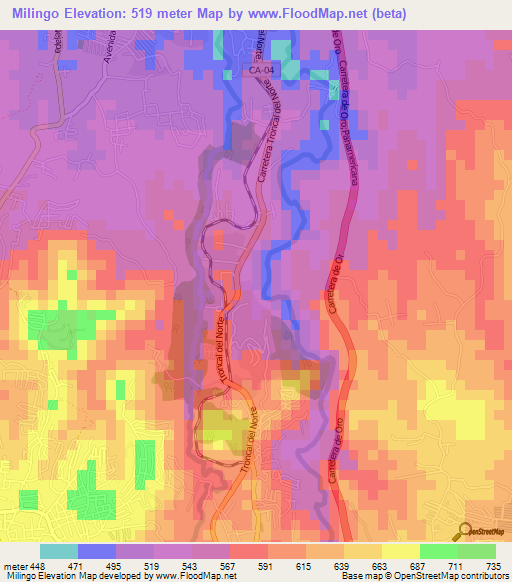Milingo,El Salvador Elevation Map