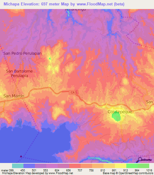 Michapa,El Salvador Elevation Map