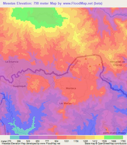Mesetas,El Salvador Elevation Map