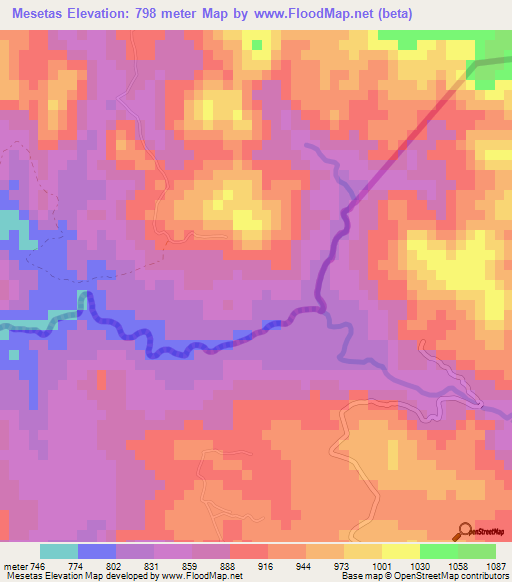 Mesetas,El Salvador Elevation Map