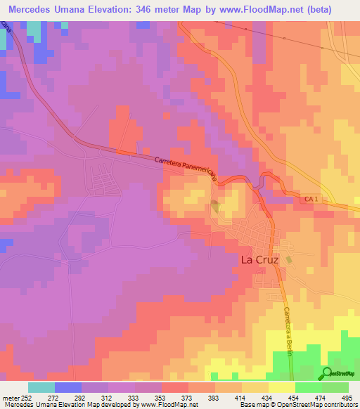 Mercedes Umana,El Salvador Elevation Map