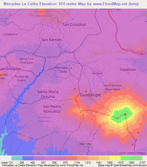 Mercedes La Ceiba,El Salvador Elevation Map