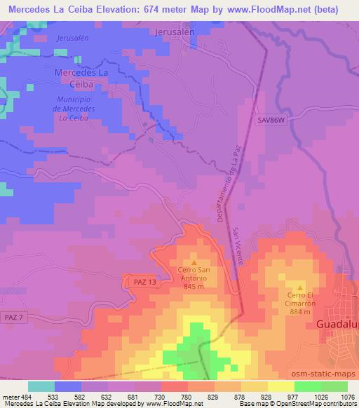 Mercedes La Ceiba,El Salvador Elevation Map