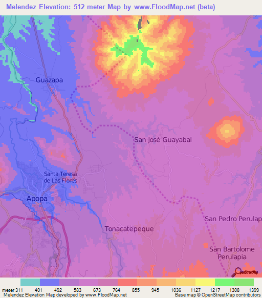 Melendez,El Salvador Elevation Map