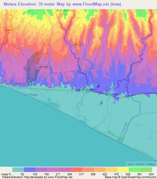 Melara,El Salvador Elevation Map