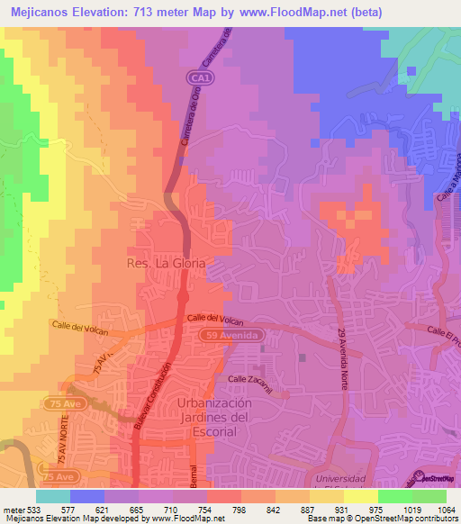 Mejicanos,El Salvador Elevation Map