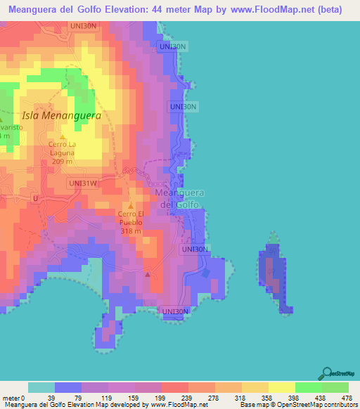 Meanguera del Golfo,El Salvador Elevation Map