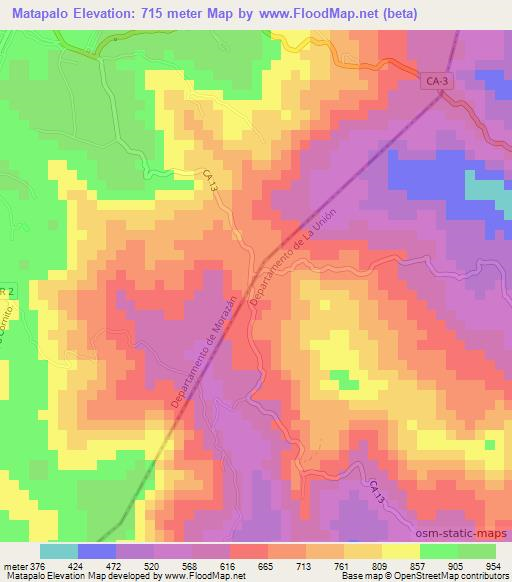 Matapalo,El Salvador Elevation Map