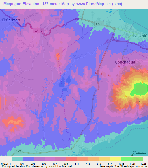 Maquigue,El Salvador Elevation Map