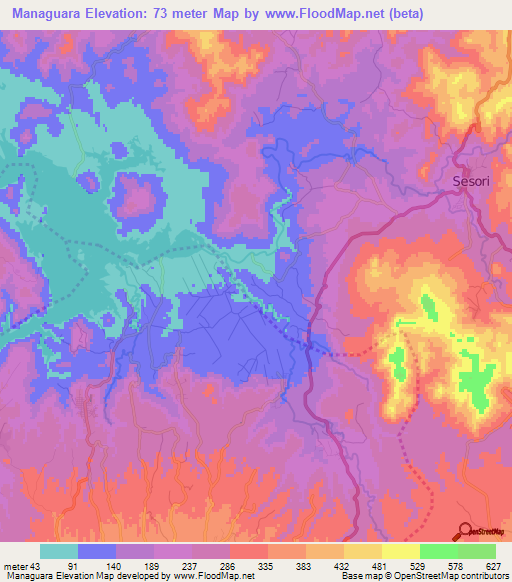 Managuara,El Salvador Elevation Map