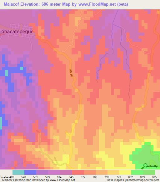 Malacof,El Salvador Elevation Map
