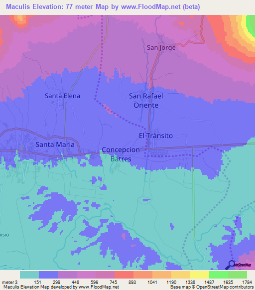 Maculis,El Salvador Elevation Map