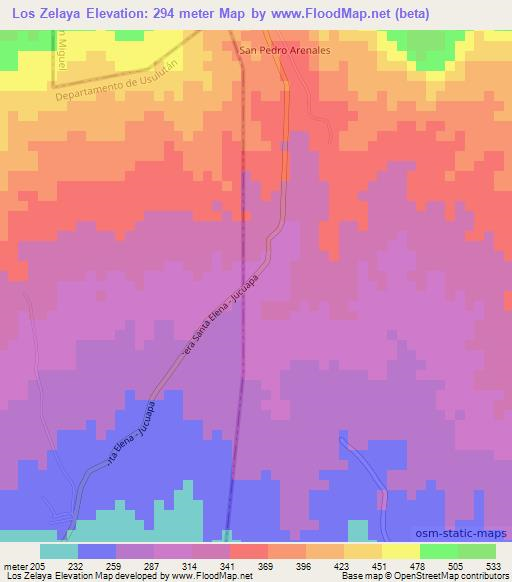 Los Zelaya,El Salvador Elevation Map