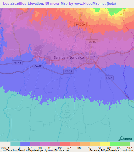 Los Zacatillos,El Salvador Elevation Map