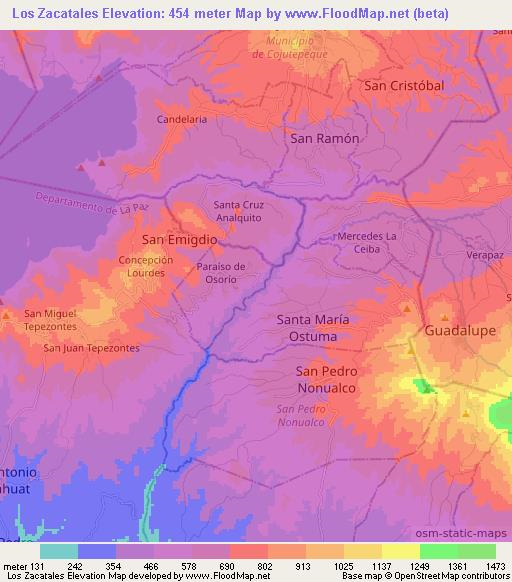 Los Zacatales,El Salvador Elevation Map