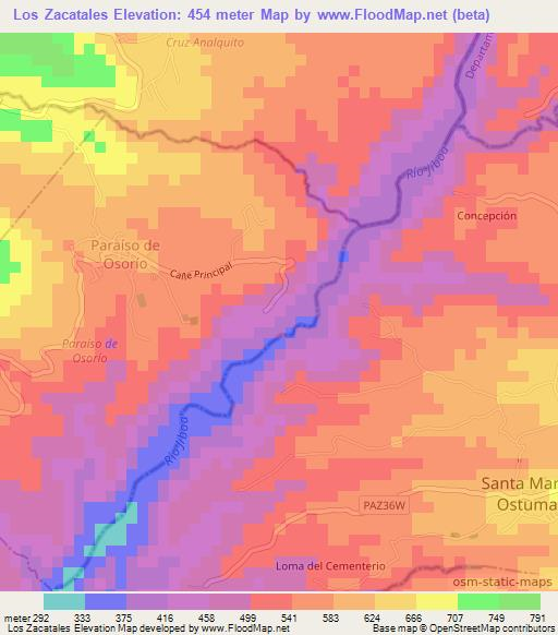 Los Zacatales,El Salvador Elevation Map