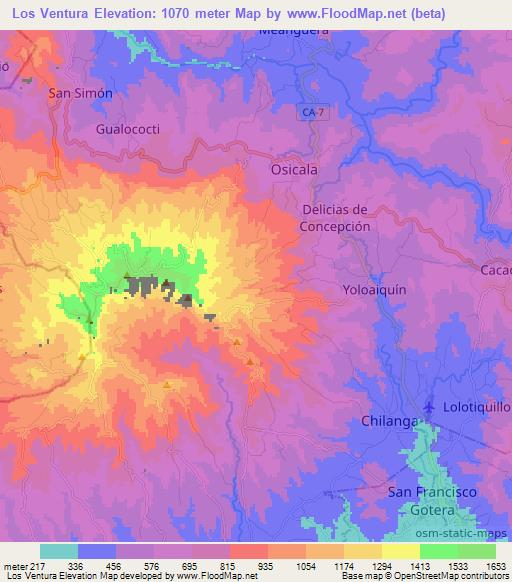 Los Ventura,El Salvador Elevation Map