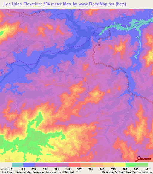 Los Urias,El Salvador Elevation Map