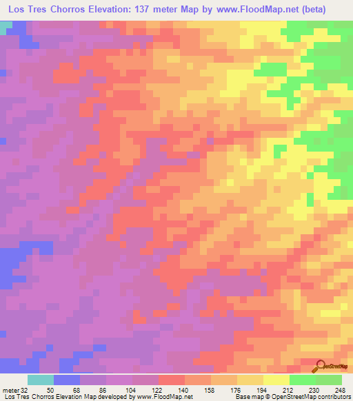 Los Tres Chorros,El Salvador Elevation Map