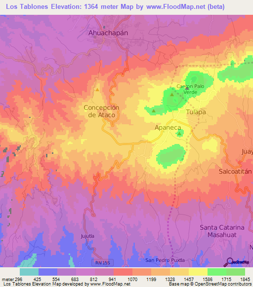Los Tablones,El Salvador Elevation Map