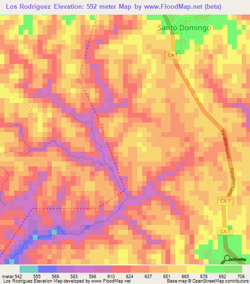 Los Rodriguez,El Salvador Elevation Map
