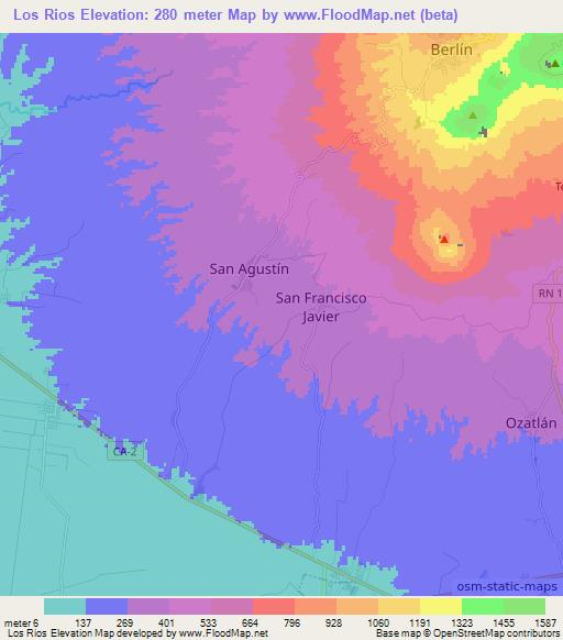 Los Rios,El Salvador Elevation Map