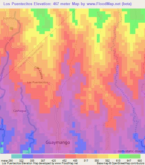 Los Puentecitos,El Salvador Elevation Map