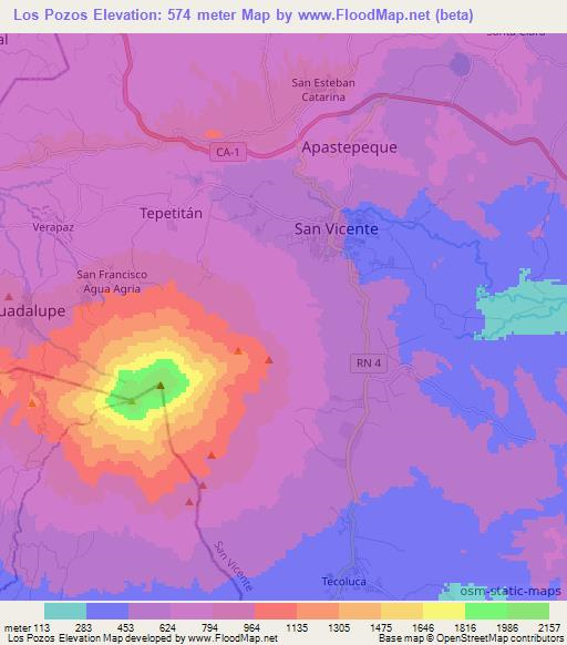 Los Pozos,El Salvador Elevation Map
