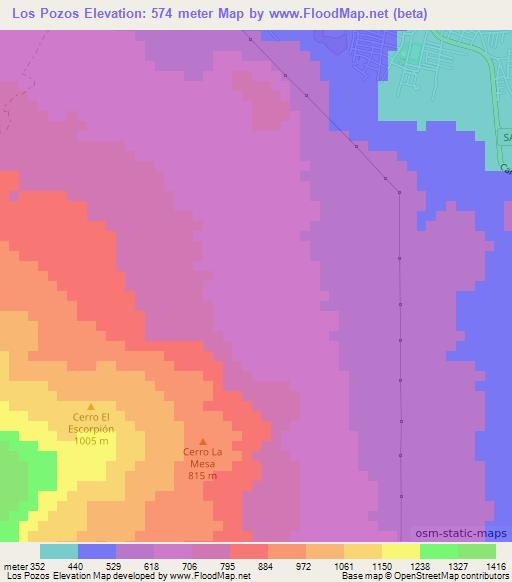 Los Pozos,El Salvador Elevation Map