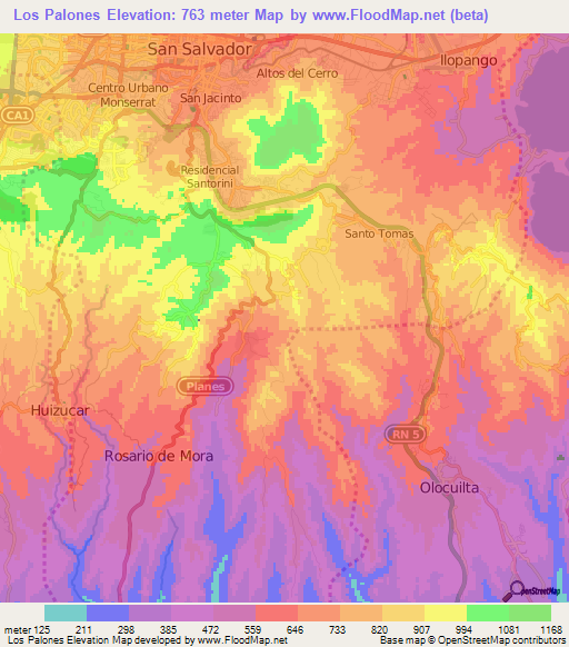Los Palones,El Salvador Elevation Map