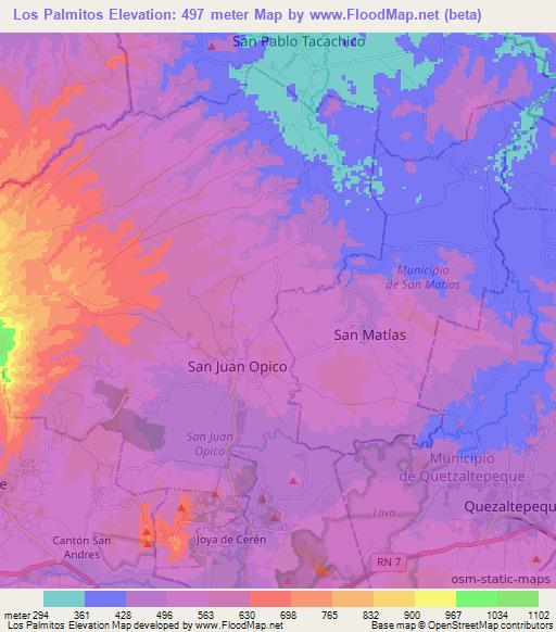 Los Palmitos,El Salvador Elevation Map