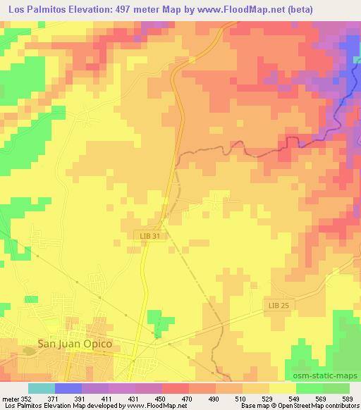Los Palmitos,El Salvador Elevation Map