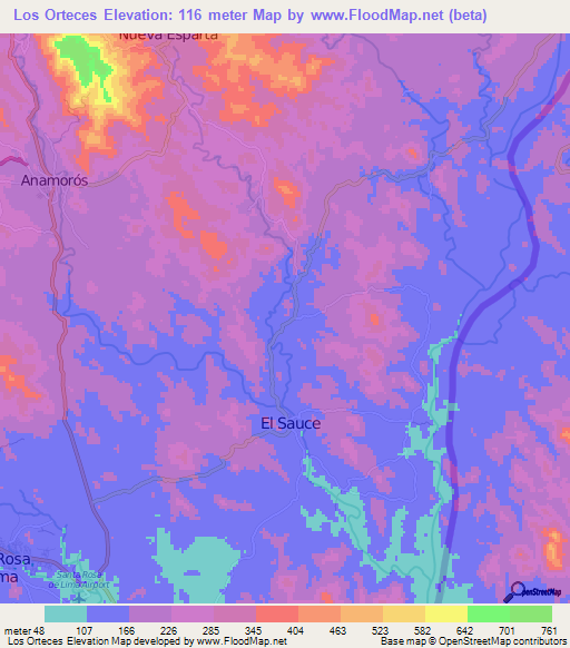 Los Orteces,El Salvador Elevation Map