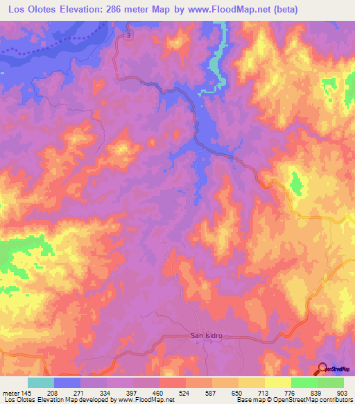 Los Olotes,El Salvador Elevation Map