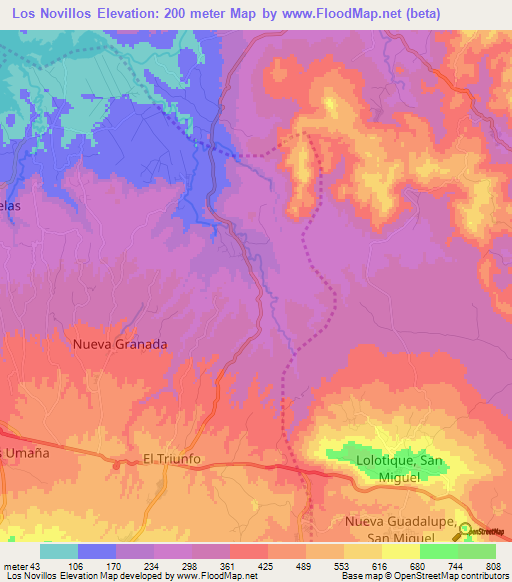 Los Novillos,El Salvador Elevation Map