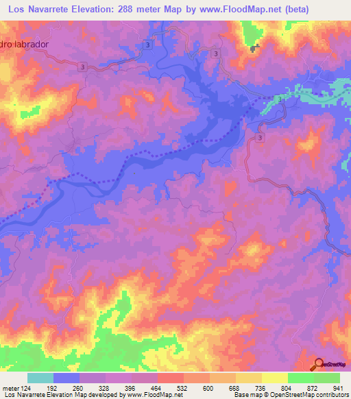 Los Navarrete,El Salvador Elevation Map