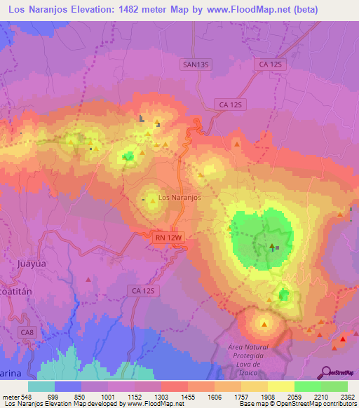 Los Naranjos,El Salvador Elevation Map