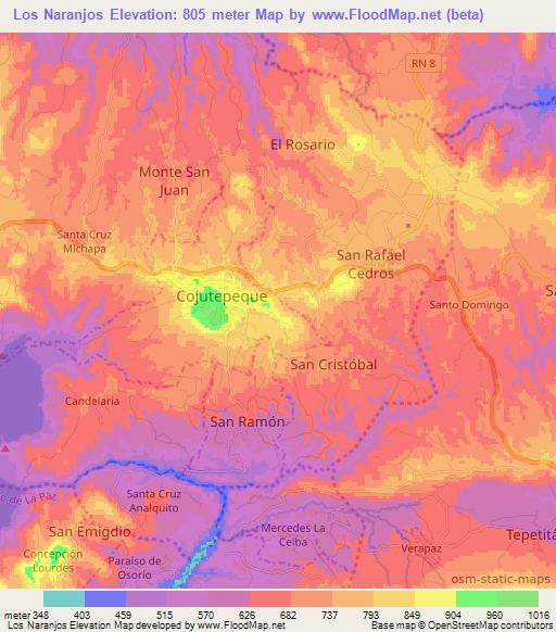 Los Naranjos,El Salvador Elevation Map
