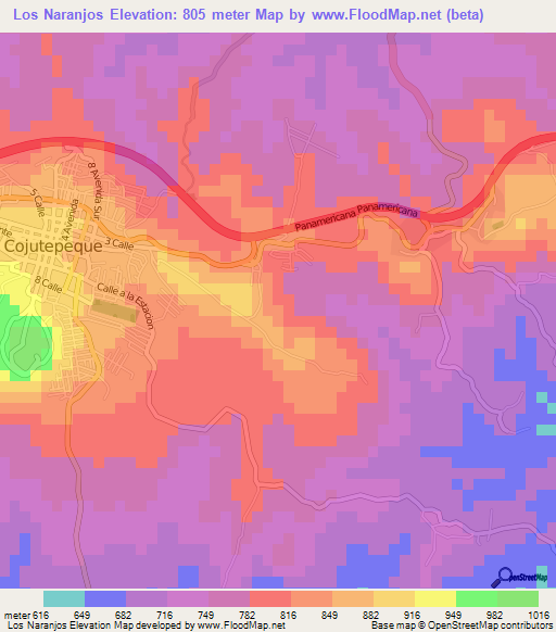 Los Naranjos,El Salvador Elevation Map