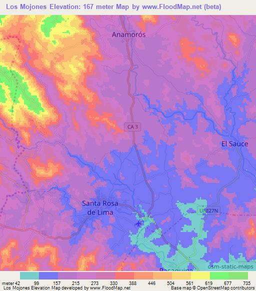 Los Mojones,El Salvador Elevation Map