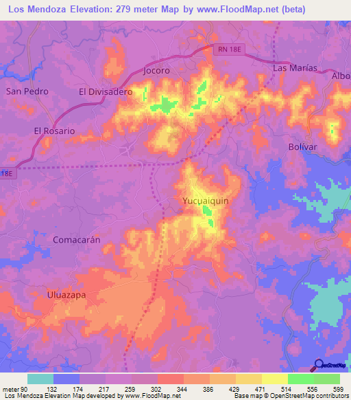 Los Mendoza,El Salvador Elevation Map