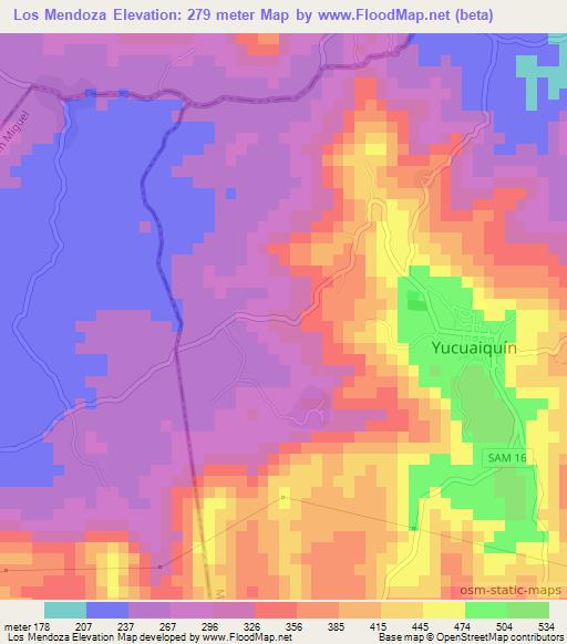 Los Mendoza,El Salvador Elevation Map