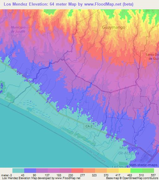 Los Mendez,El Salvador Elevation Map