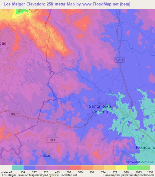Los Melgar,El Salvador Elevation Map