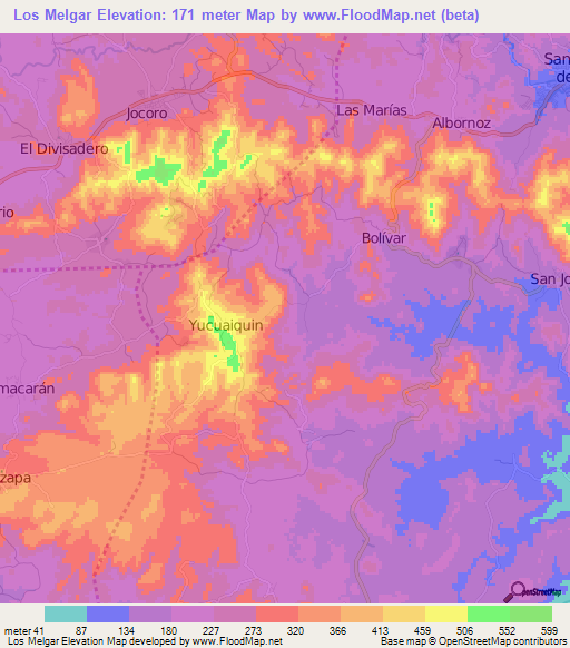 Los Melgar,El Salvador Elevation Map