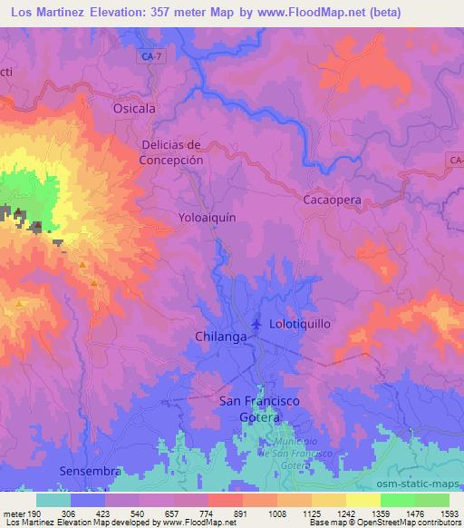Los Martinez,El Salvador Elevation Map