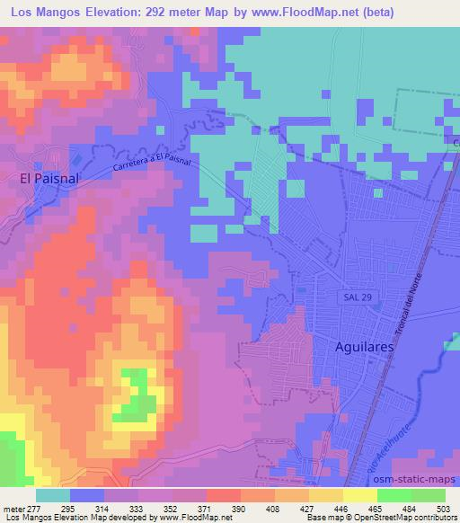 Los Mangos,El Salvador Elevation Map