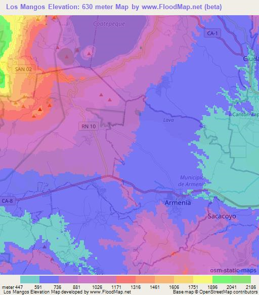 Los Mangos,El Salvador Elevation Map