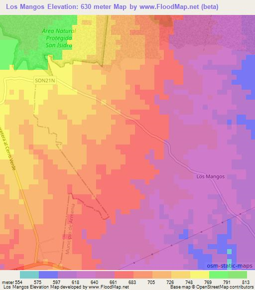 Los Mangos,El Salvador Elevation Map